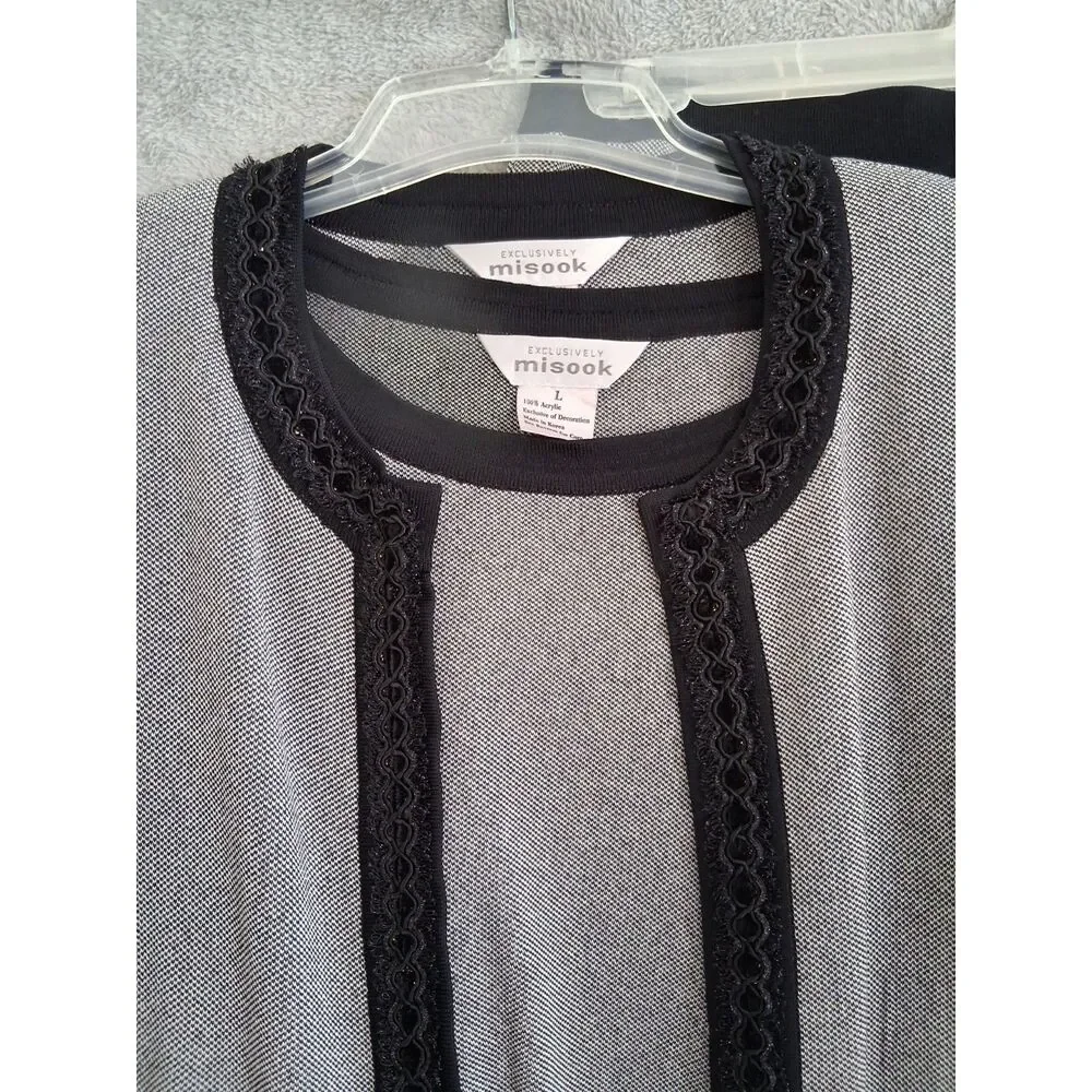 Misook 3 Piece Sz L Skirt Blazer Tank Knit Suit Gray Black Knee Length Career